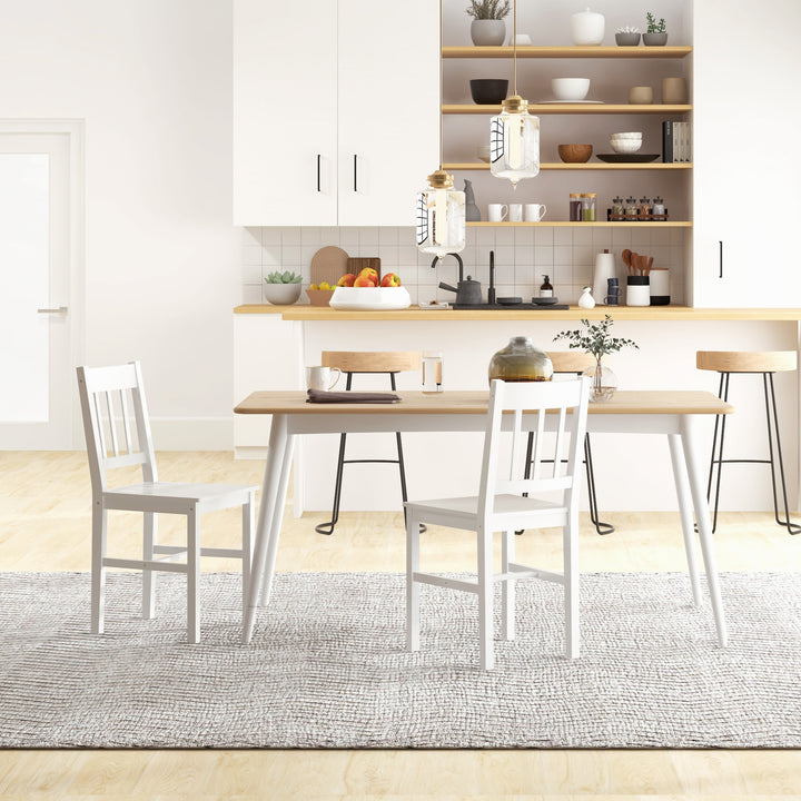 Conjunto de 2 Cadeiras de Sala de Jantar Cadeira de Cozinha com Encosto de Ripas Estrutura de Madeira de Pinho para Sala de Jantar Restaurante Carga Máxima 120 kg 41x46,5x85,5 cm Branco