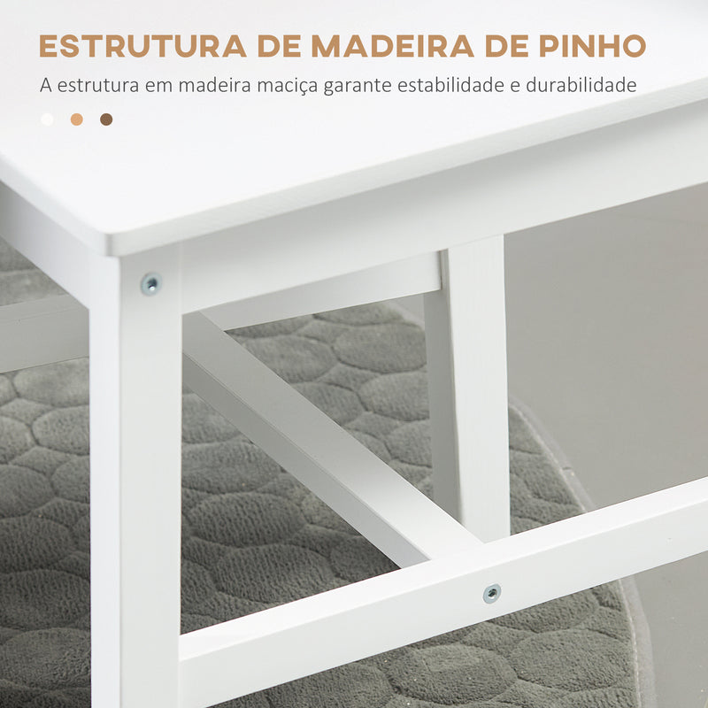 Conjunto de 2 Cadeiras de Sala de Jantar Cadeira de Cozinha com Encosto de Ripas Estrutura de Madeira de Pinho para Sala de Jantar Restaurante Carga Máxima 120 kg 41x46,5x85,5 cm Branco