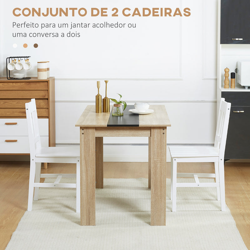 Conjunto de 2 Cadeiras de Sala de Jantar Cadeira de Cozinha com Encosto de Ripas Estrutura de Madeira de Pinho para Sala de Jantar Restaurante Carga Máxima 120 kg 41x46,5x85,5 cm Branco