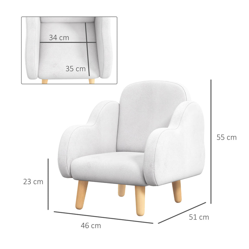 Poltrona para Crianças Poltrona Infantil em Forma de Nuvem com Tato Suave para Crianças de 1,5-5 Anos Carga Máxima 40 kg 46x51x55 cm Branco