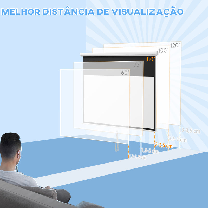 Tela de Projeção Manual 80 polegadas Tela de Projeção Portátil Formato 16:9 com Altura Ajustável para Interior e Exterior Cinema em Casa 187x8x150 cm Branco