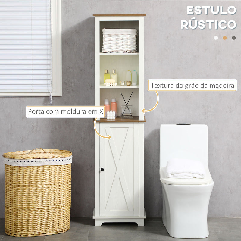 Coluna Casa de Banho Armário de Armazenamento para Casa de Banho com 3 Compartimentos Porta e Prateleira Ajustável 39,5x30x160 cm Branco