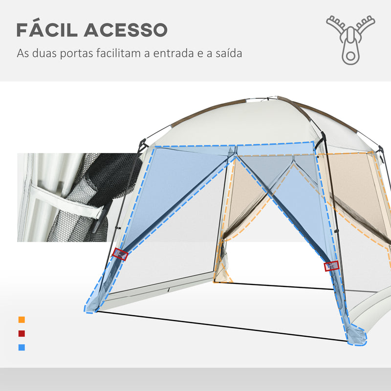 Tenda de Jardim 3x3 m Tenda para 6-8 Pessoas com 4 Mosquiteiras e 2 Portas Proteção UV50+ Inclui Bolsa de Transporte para Pátio Exterior Branco