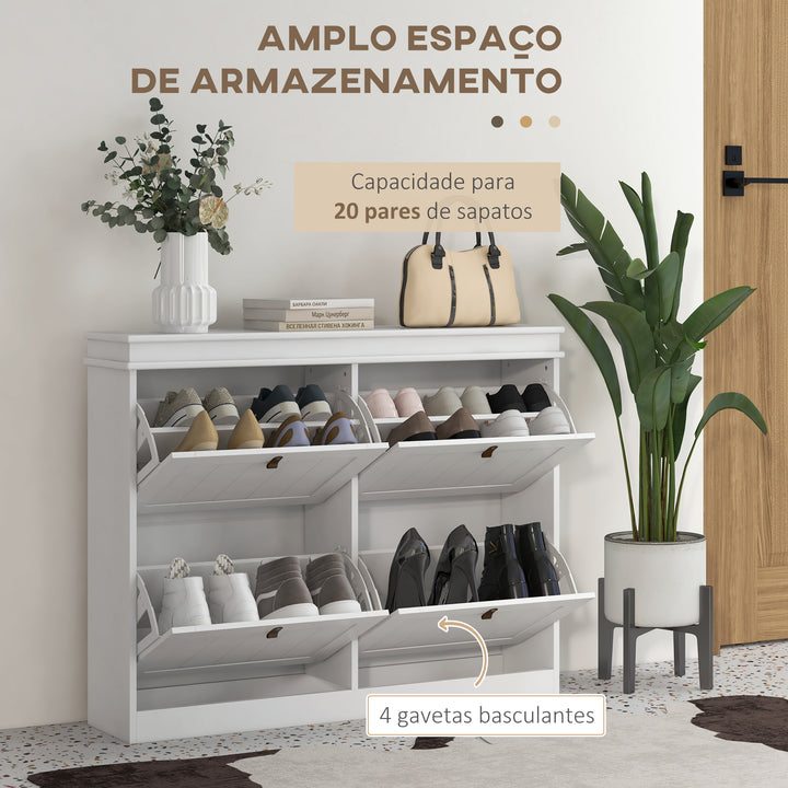 Móvel Sapateira Branco Sapateira Estreita com 4 Portas e Prateleira Ajustável para 20 Pares de Sapatos Anti Tombo para Entrada Corredor 150x24x82,5 cm Branco