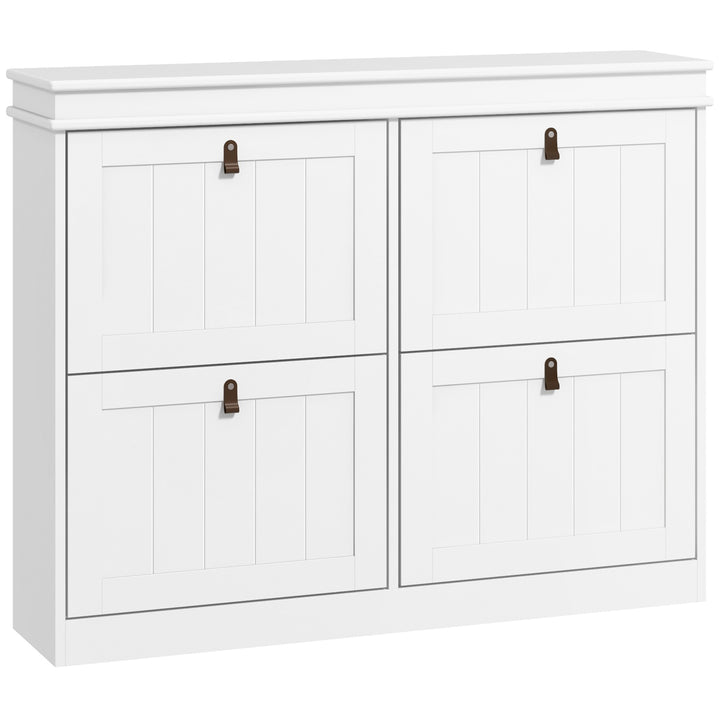 Móvel Sapateira Branco Sapateira Estreita com 4 Portas e Prateleira Ajustável para 20 Pares de Sapatos Anti Tombo para Entrada Corredor 150x24x82,5 cm Branco