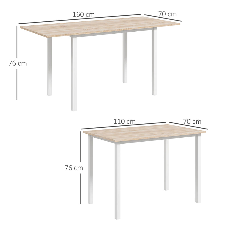 Mesa de Jantar Extensível para 4-6 Pessoas Mesa de Cozinha Moderna com Pés de Aço para Sala de Jantar 160x70x76 cm Madeira