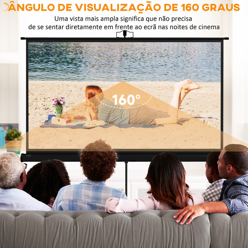 Tela de Projeção Manual com Suporte 84 Polegadas Tela de Projeção Portátil Formato 16:9 com Altura Ajustável para Interior e Exterior Cinema em Casa 200x8x118 cm Branco e Preto