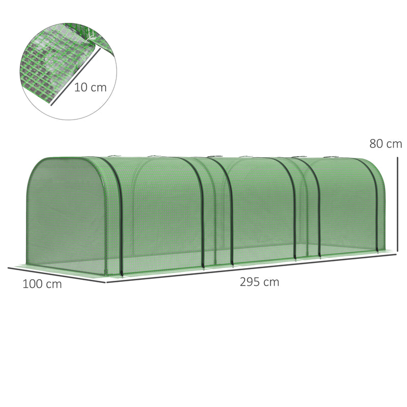 Estufa 295x100x80 cm para Jardim Varanda Estufa Pequena para Cultivo de Plantas com 3 Janelas Estrutura de Aço e PVC Verde