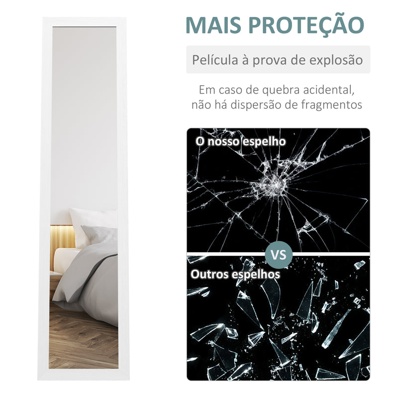 Espelho de Corpo Inteiro 37x155 cm Espelho de Pé Espelho de Parede Retangular com Estrutura de Madeira Decorativo para Sala de Estar Dormitório Corredor Branco