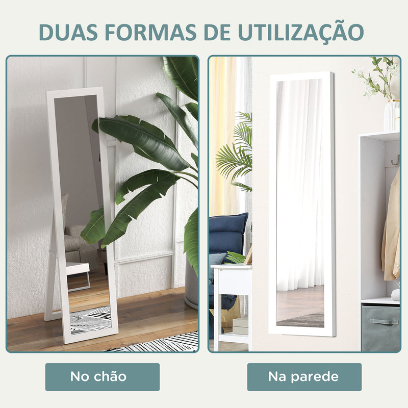 Espelho de Corpo Inteiro 37x155 cm Espelho de Pé Espelho de Parede Retangular com Estrutura de Madeira Decorativo para Sala de Estar Dormitório Corredor Branco