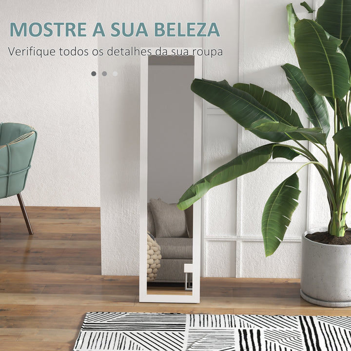 Espelho de Corpo Inteiro 37x155 cm Espelho de Pé Espelho de Parede Retangular com Estrutura de Madeira Decorativo para Sala de Estar Dormitório Corredor Branco