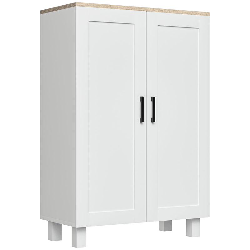 Armário de Sala de Estar Moderno Armário de Armazenamento com 2 Portas Prateleira Ajustável e Base Elevada para Cozinha Sala de Jantar Corredor Dormitório Sistema Anti-Tombo 60x30x90 cm Branco