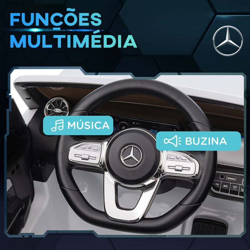 Carro Elétrico para Crianças Mercedes-Benz EQA Carro a Bateria 12V com Controlo Remoto Música Buzina Velocidade 3-8 km/h para Crianças 3-8 Anos 111,5x69x52,5 cm Branco