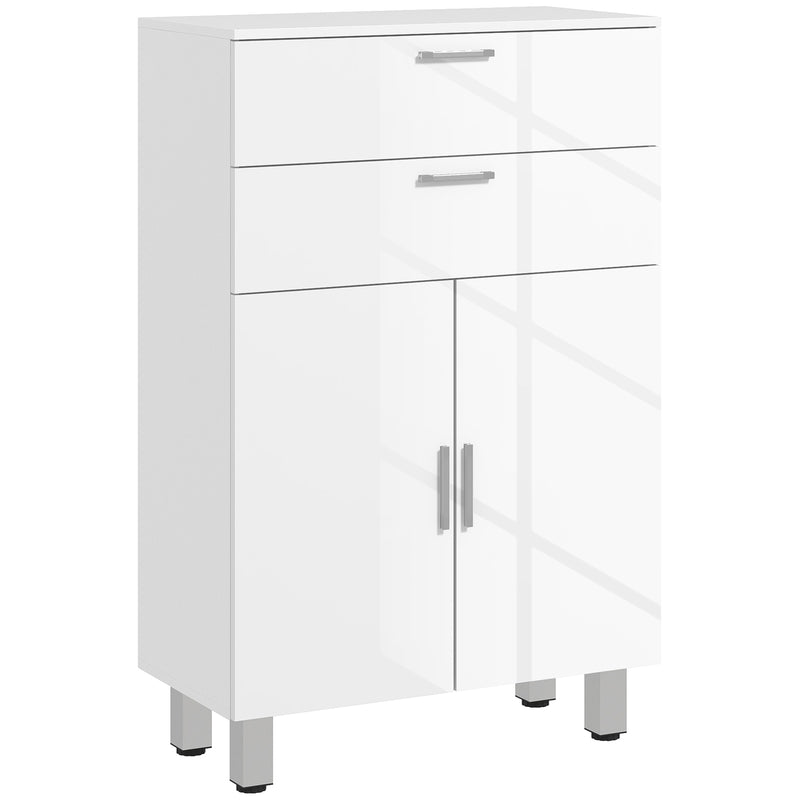 Móvel Auxiliar Casa de Banho Moderno com 2 Gavetas Armário e Prateleiras Ajustáveis Móvel de Armazenamento para Casa de Banho Carga Máxima 35 kg 60x30x93 cm Branco