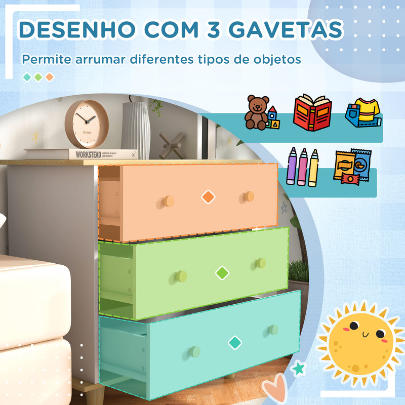 Cómoda para Crianças acima de 3 Anos Cómoda Auxiliar com Pés de Madeira para Armazenagem de Brinquedos Roupas Livros para Habitações de Crianças 80x40x75 cm Branco e Madeira