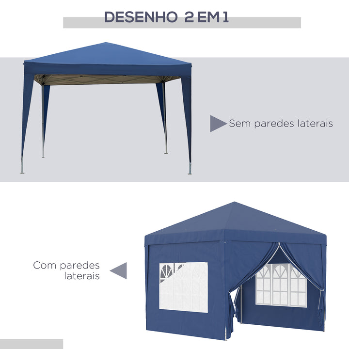 Tenda de Jardim com Paredes Laterais Amovíveis Janelas Porta com Zíper e Bolsa de Transporte 295x295x195-258 cm Azul