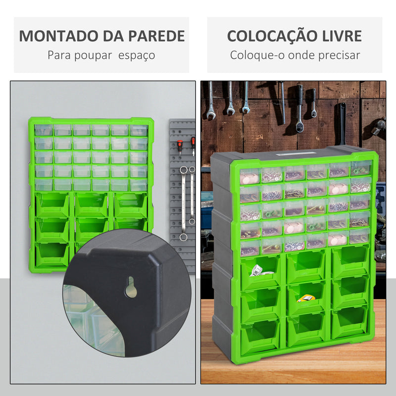 Organizador de Ferragens Armário Organizador de Ferragens com 39 Gavetas Tipo Prateleiras 38x16x47,5cm Verde