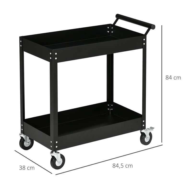 Carrinho de Ferramentas de 2 Níveis Carro de de Ferramentas com Rodas para Garagem Oficina Mecânica Carga Máxima 150 kg 84,5x38x84 cm Preto