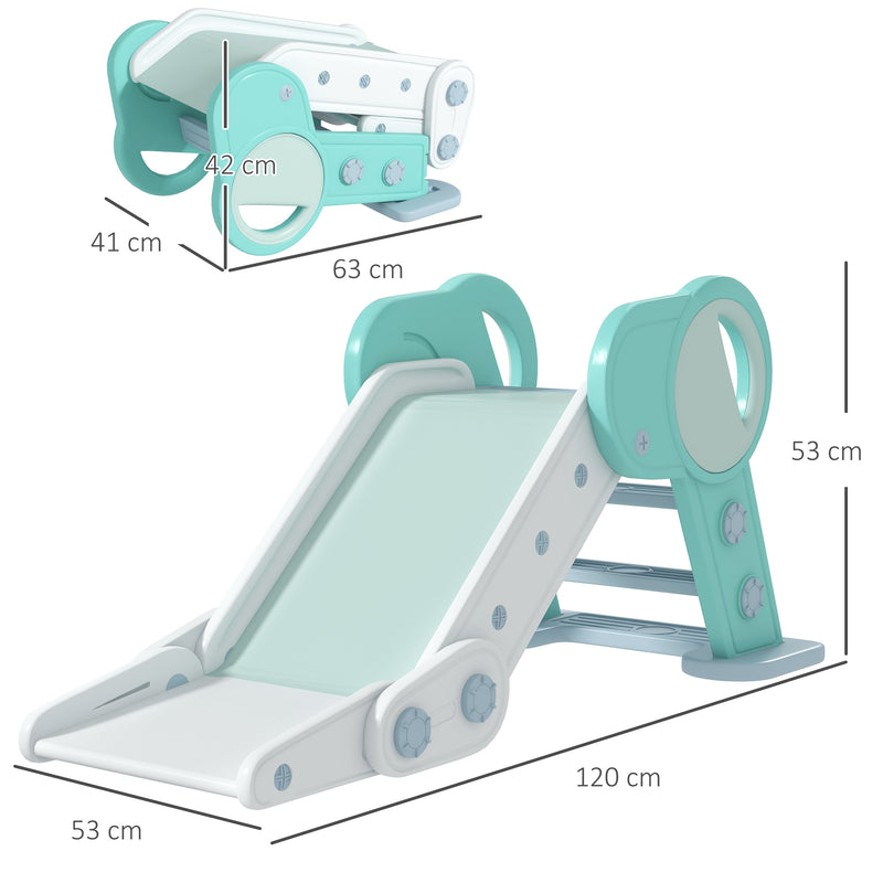 Escorregador para Crianças Dobrável Escorregador Infantil para Crianças de 18-36 Meses com 3 Degraus Antiderrapantes para Interior Carga Máxima 30 kg 120x53x53 cm Verde Claro