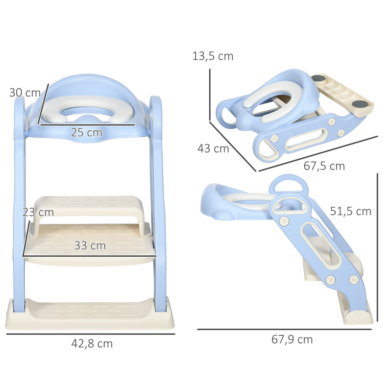 Redutor Sanita com Escada Adaptador Sanita para Crianças Dobrável para Casa de Banho Redutor de Sanita para Crianças de 2-6 Anos Portátil com Almofadas Antiderrapantes 67,9x42,8x51,5 cm Azul