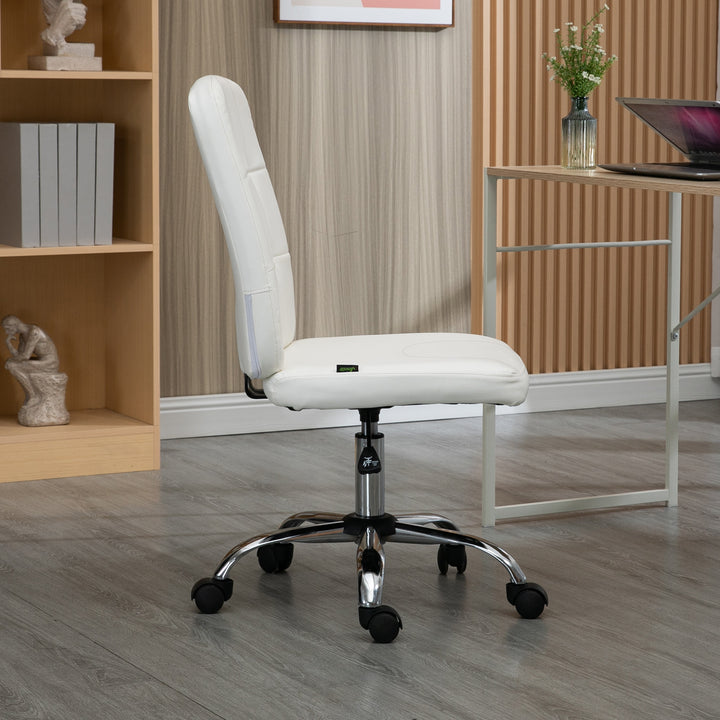 Cadeira de Escritório sem Apoio para os Braços Cadeira de Escritório Giratória de Couro Sintético com Altura Ajustável Estilo Moderno Carga Máxima 120 kg 45x59x90-100 cm Branco