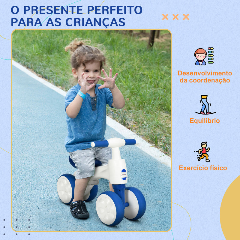 Bicicleta sem Pedais para Crianças de 18-36 Meses Carga 30 kg Bicicleta de Equilíbrio com Guiador Antiderrapante e 4 Rodas de Ø17 cm para Meninos e Meninas 56x30x42 cm Azul