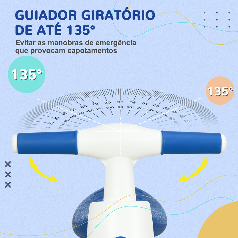 Bicicleta sem Pedais para Crianças de 18-36 Meses Carga 30 kg Bicicleta de Equilíbrio com Guiador Antiderrapante e 4 Rodas de Ø17 cm para Meninos e Meninas 56x30x42 cm Azul