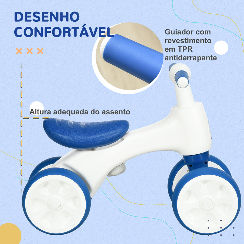 Bicicleta sem Pedais para Crianças de 18-36 Meses Carga 30 kg Bicicleta de Equilíbrio com Guiador Antiderrapante e 4 Rodas de Ø17 cm para Meninos e Meninas 56x30x42 cm Azul