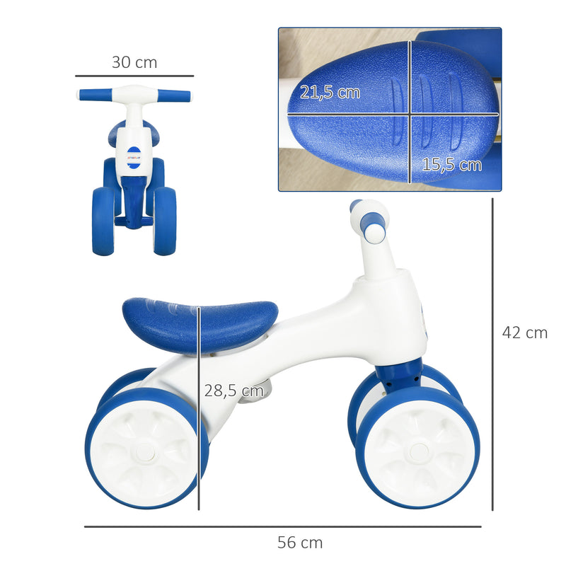 Bicicleta sem Pedais para Crianças de 18-36 Meses Carga 30 kg Bicicleta de Equilíbrio com Guiador Antiderrapante e 4 Rodas de Ø17 cm para Meninos e Meninas 56x30x42 cm Azul