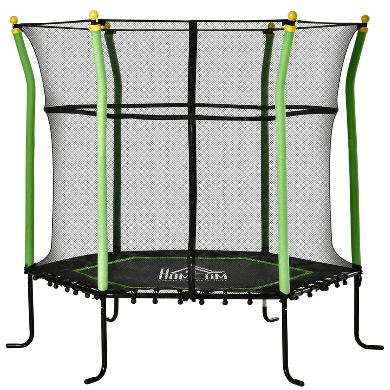 Trampolim para Crianças acima de 3 Anos Cama Elástica Infantil com Superfície de Salto Ø120 cm Rede de Segurança e Estrutura de Aço para Interiores e Exteriores Carga 50kg Ø160x163,5 cm Verde