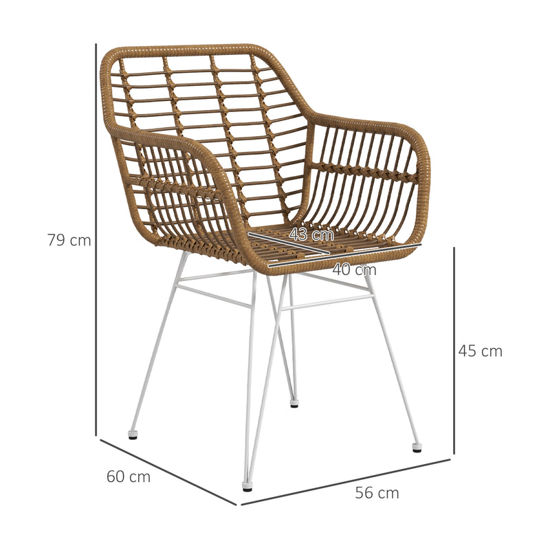 Conjunto de 2 Cadeiras de Sala de Jantar Cadeiras de Cozinha de Vime PE com Pés de Aço para Sala de Jantar Estilo Boémio Carga Máxima 120 kg 56x60x79 cm Marrom