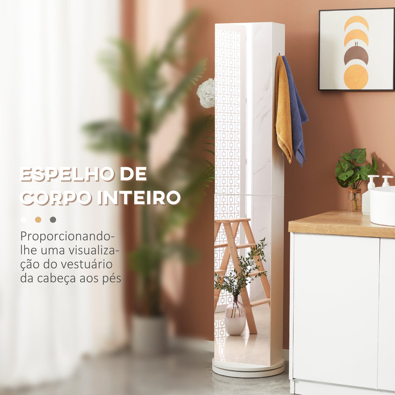 Armário Alto de Casa de Banho Giratório Coluna Casa de Banho com 6 Níveis e Espelho de Corpo Inteiro para Dormitório 36x36x171 cm Branco