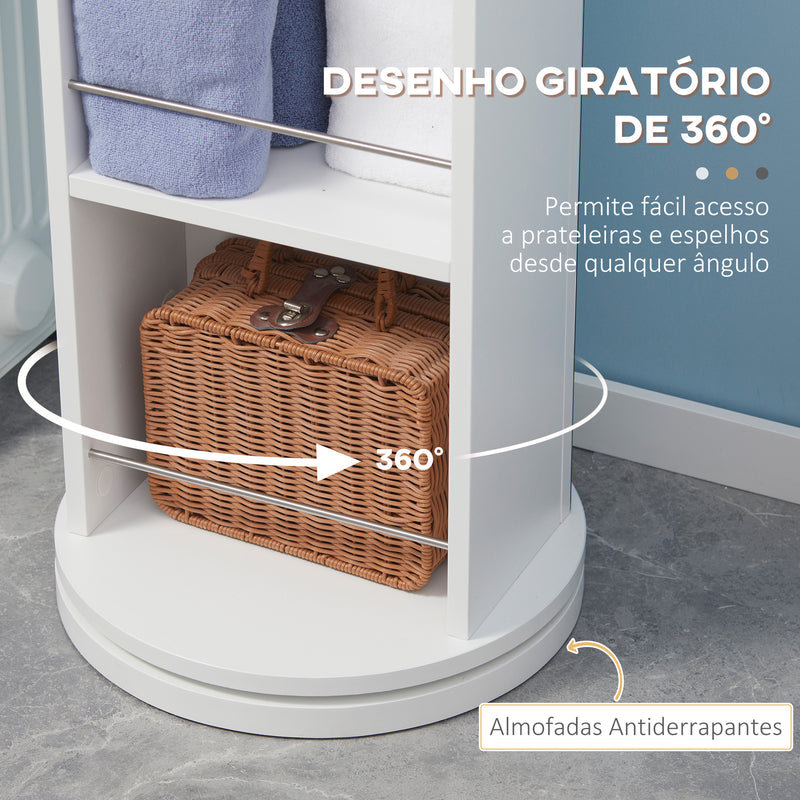 Armário Alto de Casa de Banho Giratório Coluna Casa de Banho com 6 Níveis e Espelho de Corpo Inteiro para Dormitório 36x36x171 cm Branco