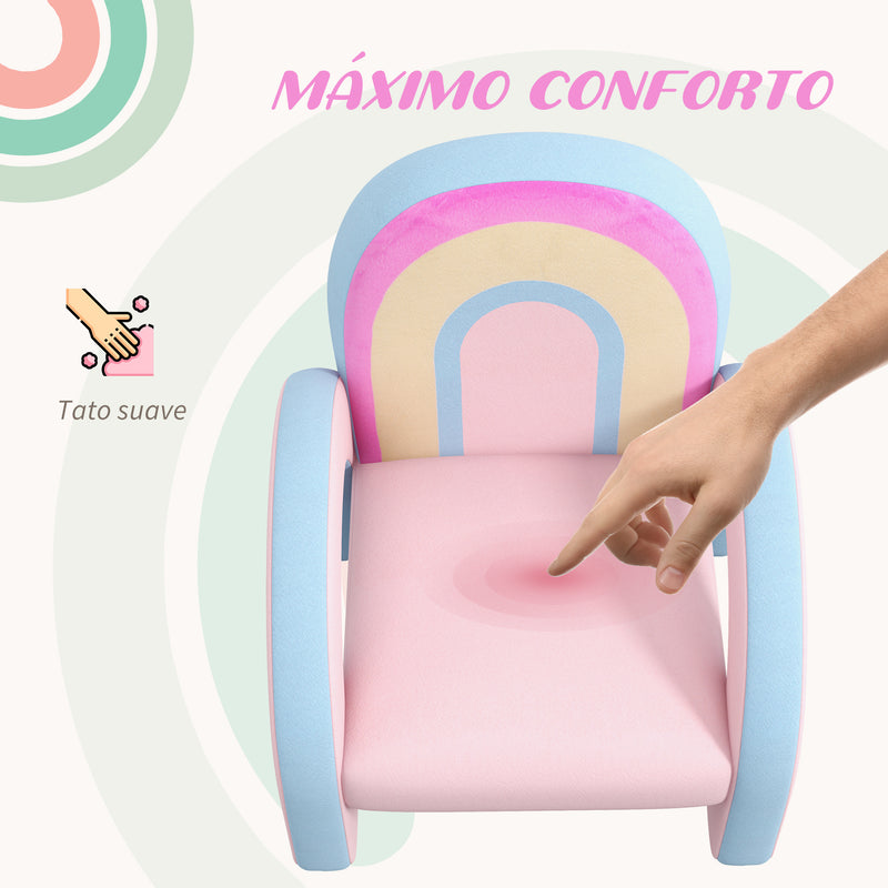 Poltrona para Crianças Pequenas em Forma de Arco Íris Mini Sofá para Crianças de 1,5 a 5 Anos para Dormitório Sala de Estar Carga Máxima 45 kg 43x41x51 cm Rosa