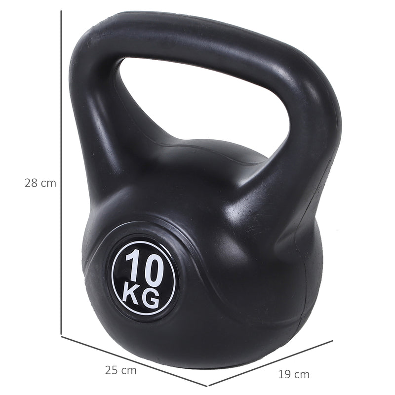 Peso Russo de 10 kg Kettlebell Preenchido de Areia com Punho Largo e Antiderrapante para Trenos em Casa e Ginásio 25x19x28 cm Preto