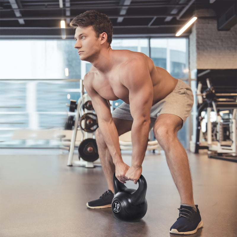 Peso Russo de 10 kg Kettlebell Preenchido de Areia com Punho Largo e Antiderrapante para Trenos em Casa e Ginásio 25x19x28 cm Preto