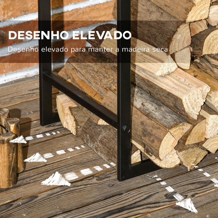 Suporte para Lenha de Metal Prateleira de Armazenamento para Empilhar Troncos Suporte para Lenha Metálico para Interior e Exterior 50x30x100 cm Preto