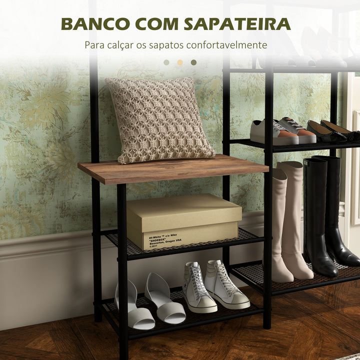 Móvel Cabide de Entrada com Sapateira 5 Prateleiras Móvel de Entrada com 6 Ganchos para Pendurar Bolsas Roupas Estilo Industrial para Corredor Entrada 92,5x28x182 cm Marrom Rústico