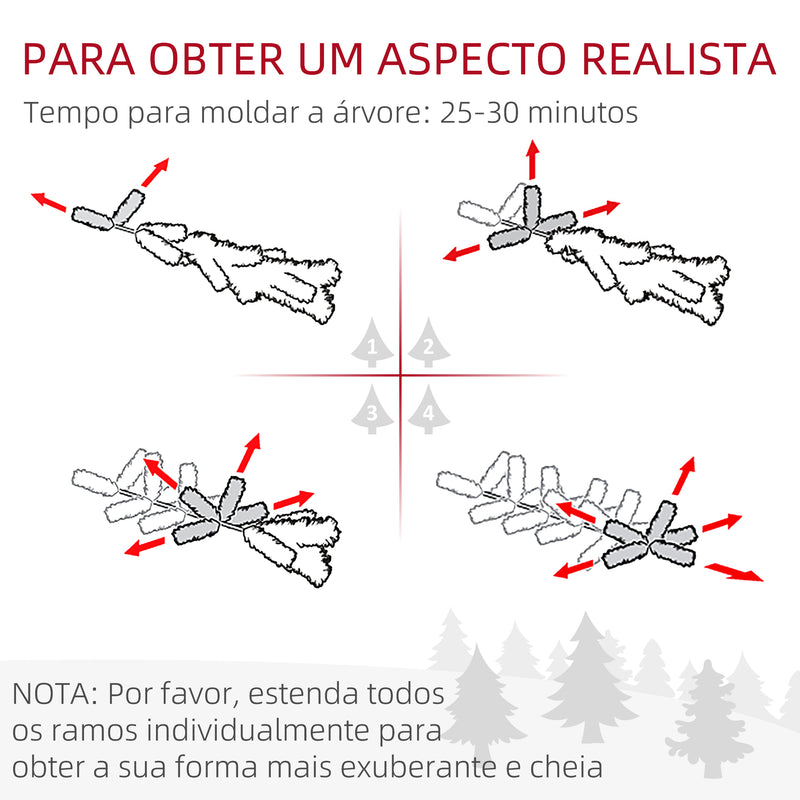 Árvore de Natal Artificial com Neve 180 cm 508 Ramos Realistas 49 Pinhas Base Dobrável e Suporte de Aço para Interior Ø73x180 cm Verde e Branco