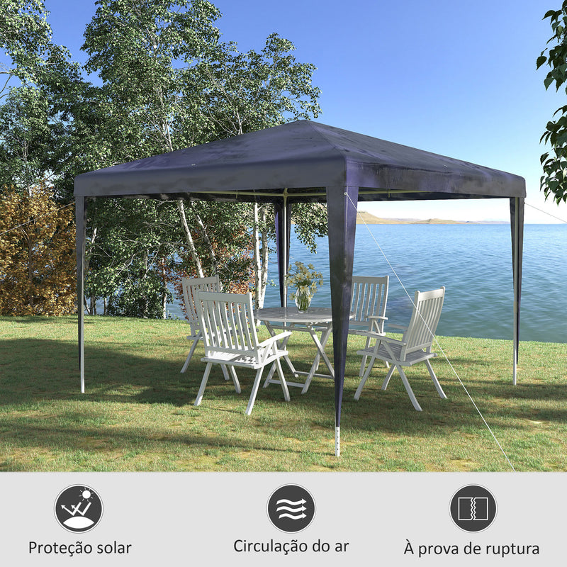 Tenda de Jardim Impermeável 293x293x252 cm Tenda de Exterior com Tubos de Aço e Cobertura de PE Azul