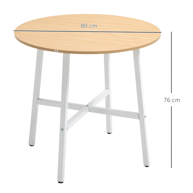 Mesa de Sala de Jantar Redonda para 4 Pessoas Mesa de Cozinha Moderna com Pés de Aço Ø80x76 cm Madeira e Branco