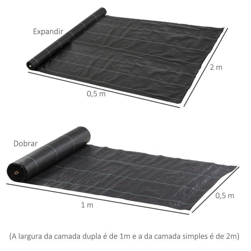 Rolo de Malha Anti-Ervas 2x50 m Malha Geotêxtil 130 g/m² para Controlo de Ervas Daninhas de Jardim Malha Anti-Ervas Preta