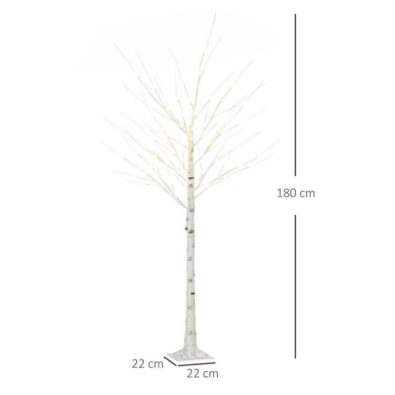 Árvore de Bétula Altura 180cm com 96 Luzes LED IP44 Branco Quente Ramos Flexíveis e Base de Candeeiro Árvore de Decoração de Natal para Interiores 22x22x180 cm Branco