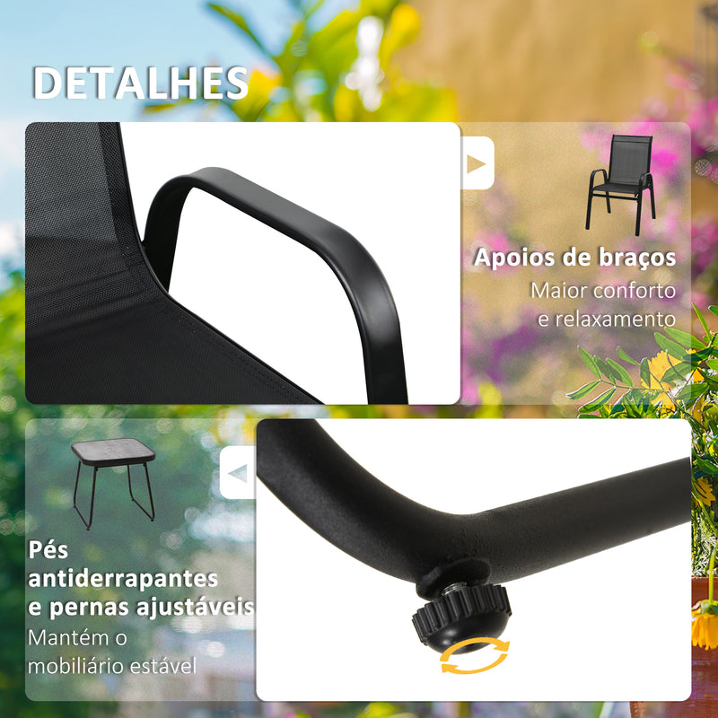 Conjunto de Móveis de Jardim 3 Peças Móveis de Exterior Incluí 2 Poltronas com Tecido de Malha Respirável e Mesa de Centro com Bancada de SPC Preto