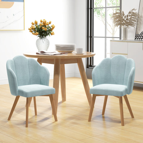 Cadeiras Sala de Jantar Estofada em Linho Sintético Conjunto de 2 Cadeiras de Cozinha com Assento e Encosto Acolchoados Estilo Moderno Carga Máxima 120 kg 58x60x82 cm Azul-Esverdeado