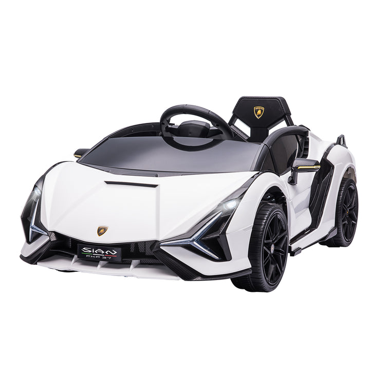 Carro Elétrico Lamborghini SIAN 12V para Crianças acima de 3 Anos com Controle Remoto Abertura da Porta Música MP3 USB e Faróis 108x62x40 cm Branco