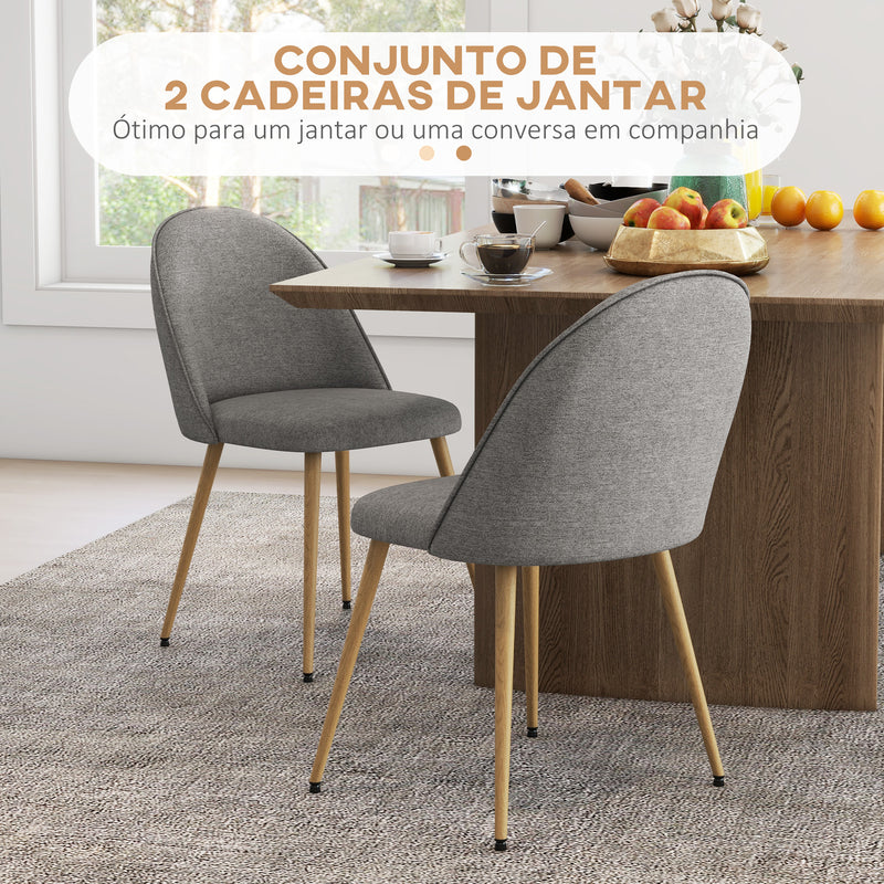 Conjunto de 2 Cadeiras Sala de Jantar Cadeiras de Cozinha Estofadas em Tecido de Linho com Pés de Aço para Sala de Estar Escritório Carga Máxima 120 kg 50x52x83 cm Cinza