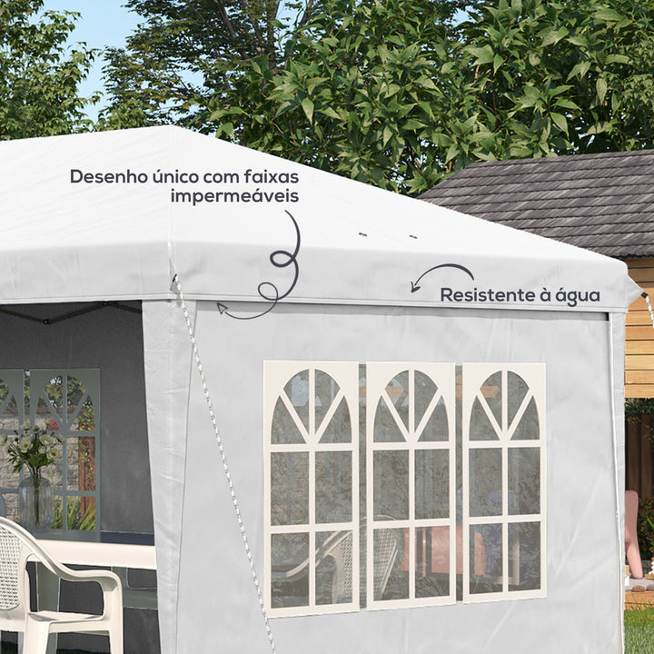 Tenda Dobrável 585x295x270 cm com 4 Paredes Laterais Amovíveis Tenda de Jardim com 4 Janelas e Bolsa de Transporte para Pátio Exterior Branco