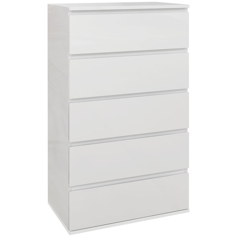 Cómoda com 5 Gavetas de Madeira Cómoda de Dormitório Cómoda Branca para Sala de Estar Estilo Moderno 53x33x100 cm Branco