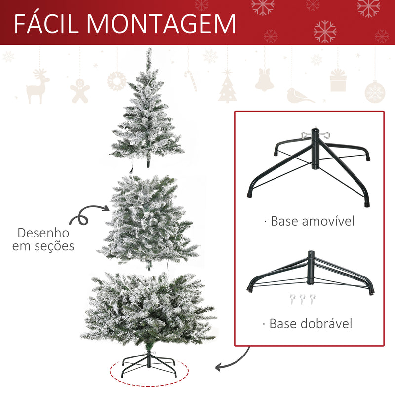 Árvore de Natal 210 cm com 250 Luzes LED Árvore de Natal Nevada com 829 Ramos e Base Dobrável de Metal Decoração de Natal para Interiores Ø112x210 cm Verde